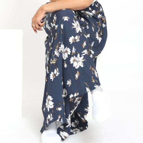 B My Story Blue Floral Hummingbird Ultra High Waist Wide Leg Parachute Pants - Picture 2 of 8